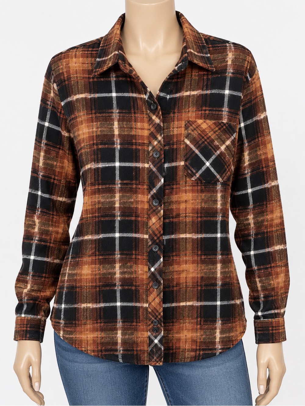 beachlunchlounge Rust and Black Plaid Button-Down Shirt